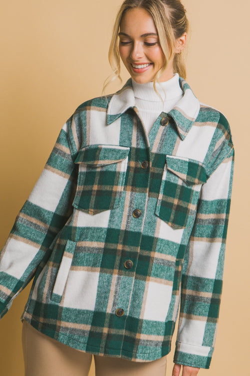 Cute Love Tree Plaid Button Up Shacket