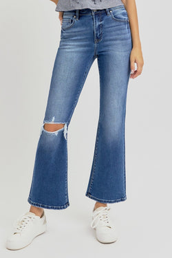 Cute RISEN Full Size Distressed High Rise Crop Flare Jeans