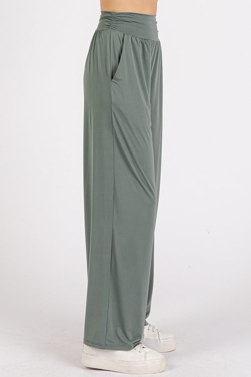 Cute Mittoshop Stretch Banded Waist Wide Leg Pants with Pockets