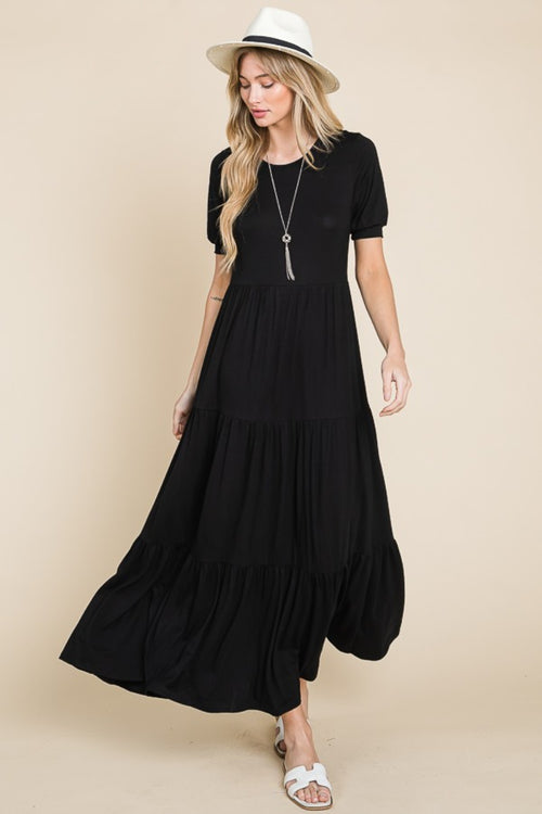 Cute BOMBOM Short Sleeve Tiered Maxi Dress