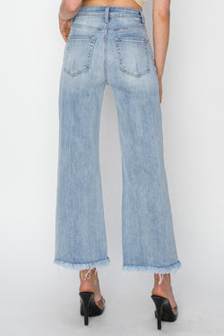 Cute RISEN High Rise Crop Wide Fray Hem Jeans