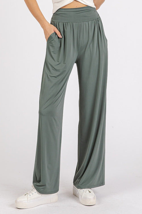 Cute Mittoshop Stretch Banded Waist Wide Leg Pants with Pockets