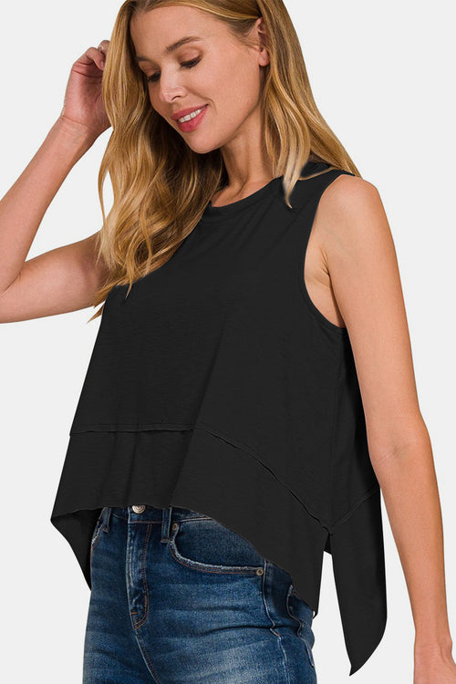 Cute Zenana Exposed Seam Slit Round Neck Tank