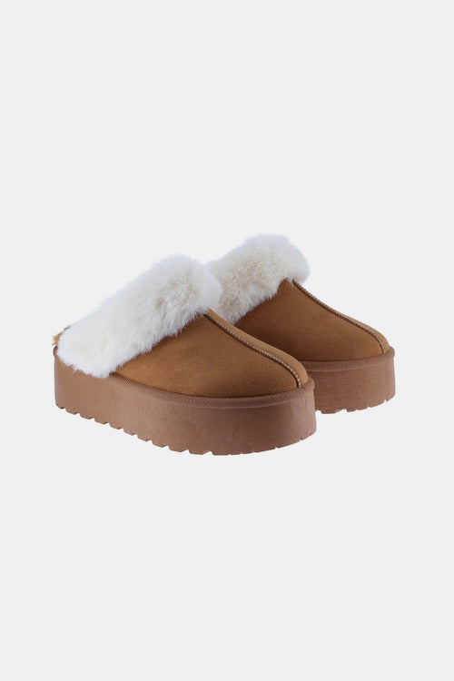 Weeboo Thick Bottom Fur Trim Snow Slippers (Tan)