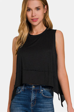 Cute Zenana Exposed Seam Slit Round Neck Tank