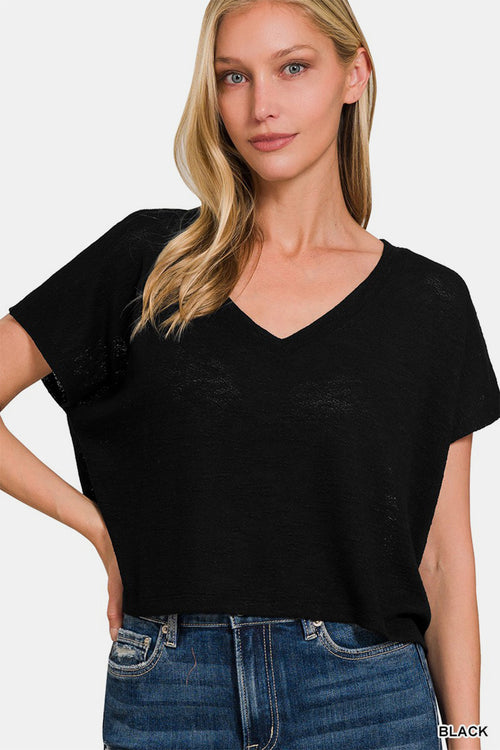 Cute Zenana V-Neck Short Sleeve Crop T-Shirt