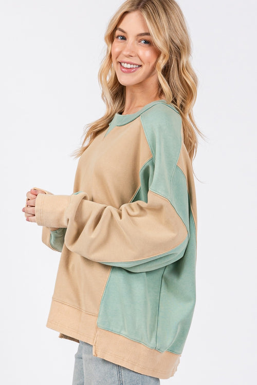 Cute SAGE + FIG Color Block Round Neck Sweatshirt