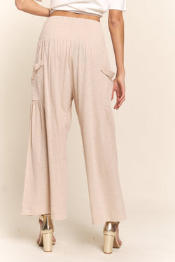 Cute J.NNA Smocked Waist Boho Wide Leg Pants with Pockets