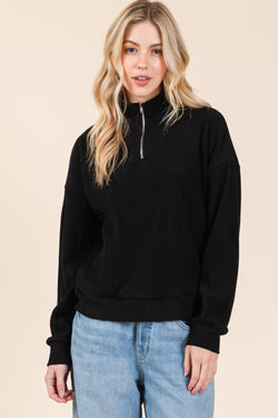 Cute BOMBOM Quarter Zip Long Sleeve Sweatshirt with Pockets