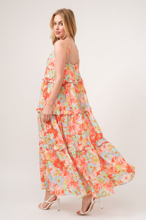 Cute And The Why Floral Ruffled Tiered Maxi Adjustable Strap Cami Dress