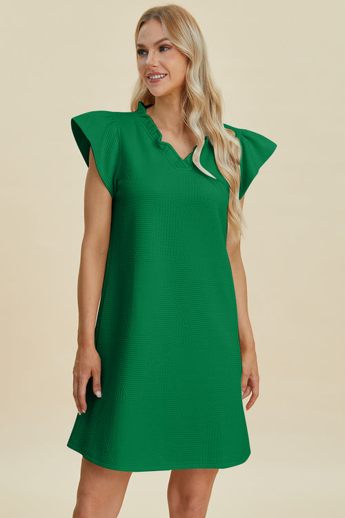 Cute Double Take Full Size Ruffled V-Neck Cap Sleeve Dress