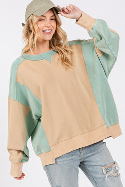 Cute SAGE + FIG Color Block Round Neck Sweatshirt