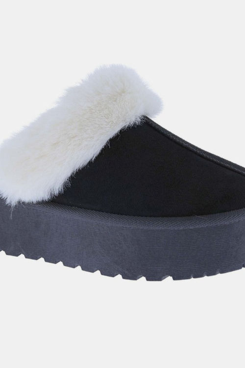 Weeboo Thick Bottom Fur Trim Snow Slippers (Black)