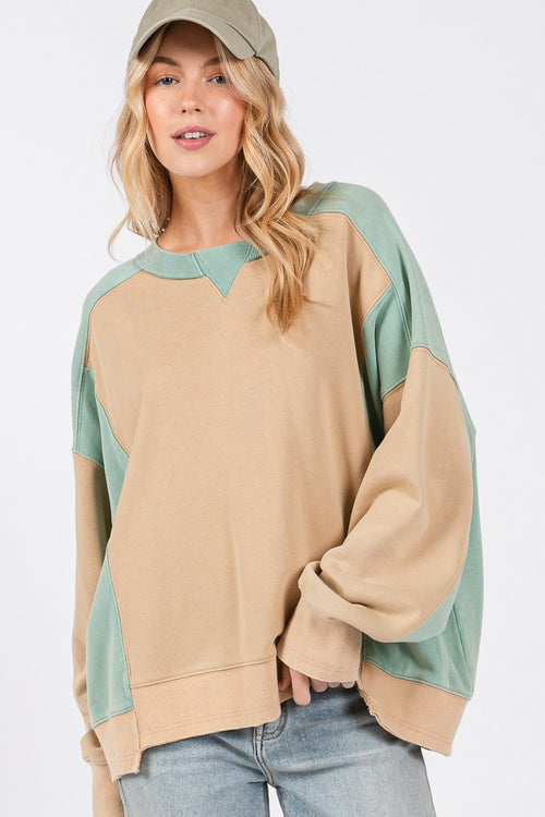 Cute SAGE + FIG Color Block Round Neck Sweatshirt