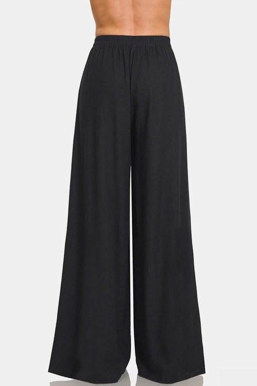 Cute Zenana Pleated Linen Blend Wide Leg Pants