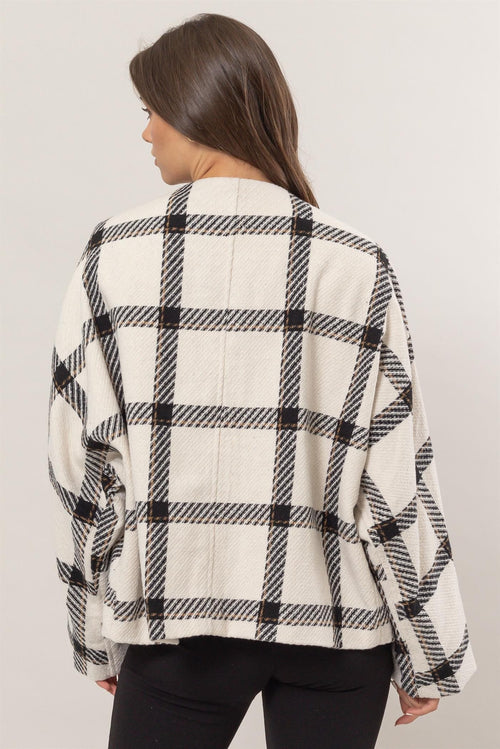 Cute HYFVE Plaid Long Sleeve Jacket with Side Slit Pockets