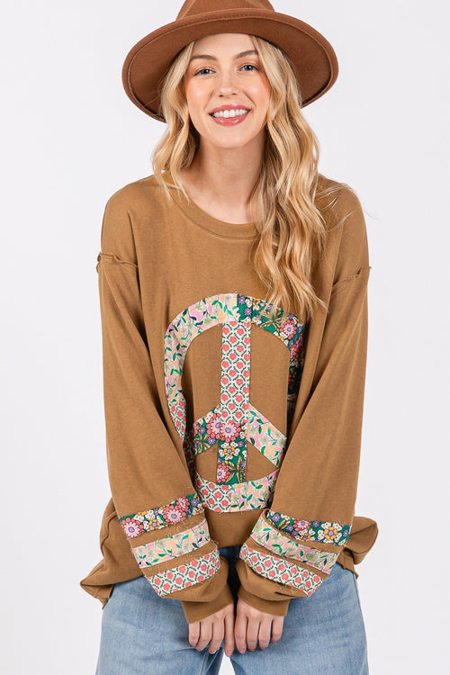 Cute SAGE + FIG Peace Applique Patch Long Sleeve Top