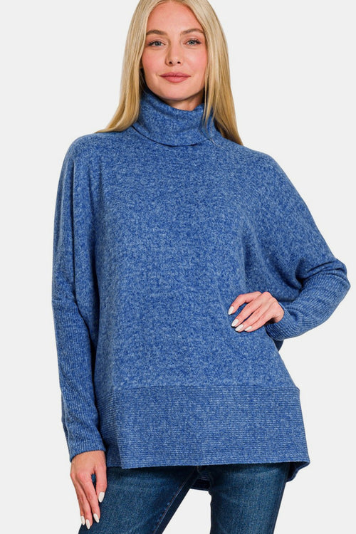 Cute Zenana Full Size Brushed Melange Hacci Turtleneck Sweater