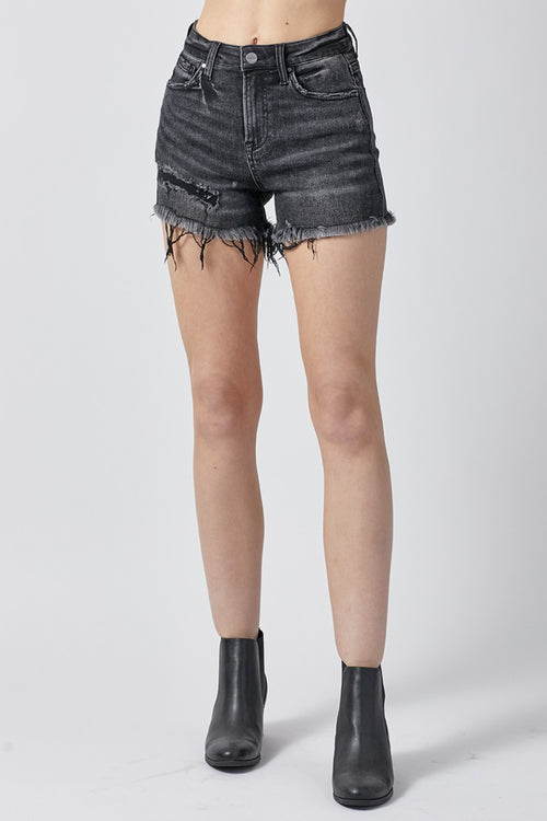 Cute RISEN Raw Hem Denim Shorts with Pockets