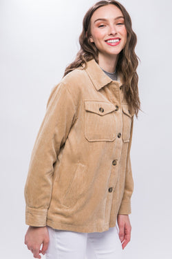 Cute Love Tree Corduroy Button Up Jacket with Sherpa Inside