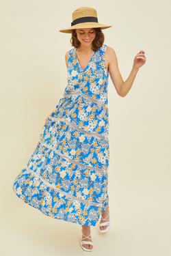 Cute HEYSON Full Size Printed Crochet Trim Maxi Dress