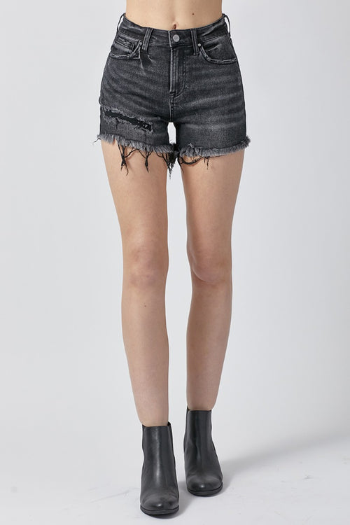 Cute RISEN Raw Hem Denim Shorts with Pockets