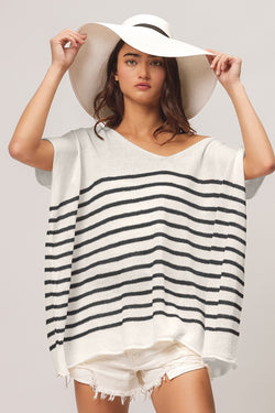 Cute BiBi V Neck Striped Short Sleeve Top1