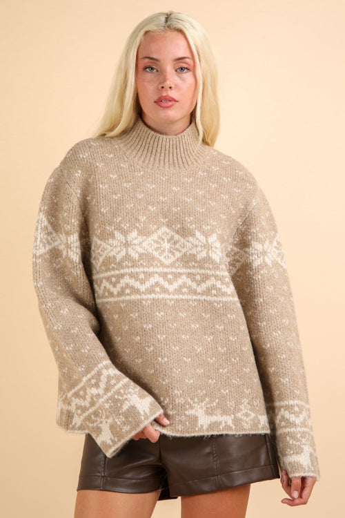 Cute VERY J Christmas Element Mock Neck Long Sleeve Sweater