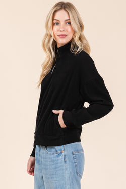 Cute BOMBOM Quarter Zip Long Sleeve Sweatshirt with Pockets