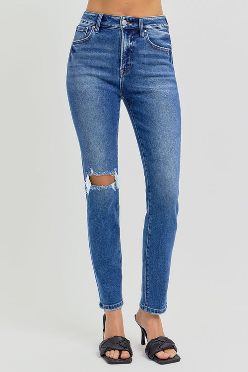 Cute RISEN Full Size High Rise Ankle Skinny Knee Distressed Jeans