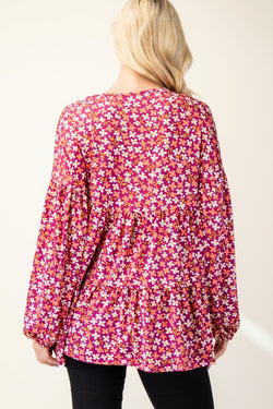 Celeste Full Size Floral V-Neck Balloon Sleeve Blouse