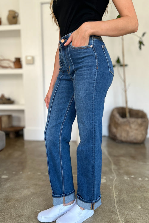 Cute Judy Blue Full Size High Waist Front Seam Detail Straight Jeans