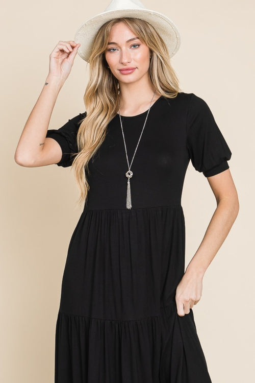 Cute BOMBOM Short Sleeve Tiered Maxi Dress