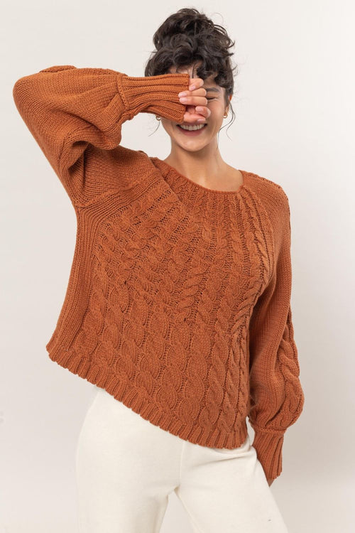 Cute HYFVE Cable-Knit Round Neck Raglan Sleeve Sweater