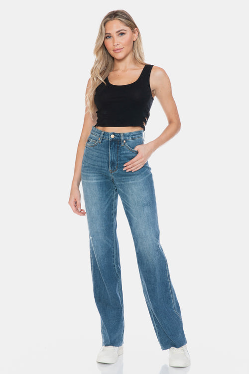 Cute Judy Blue Full Size Tummy Control Cut Raw Hem Straight Jeans