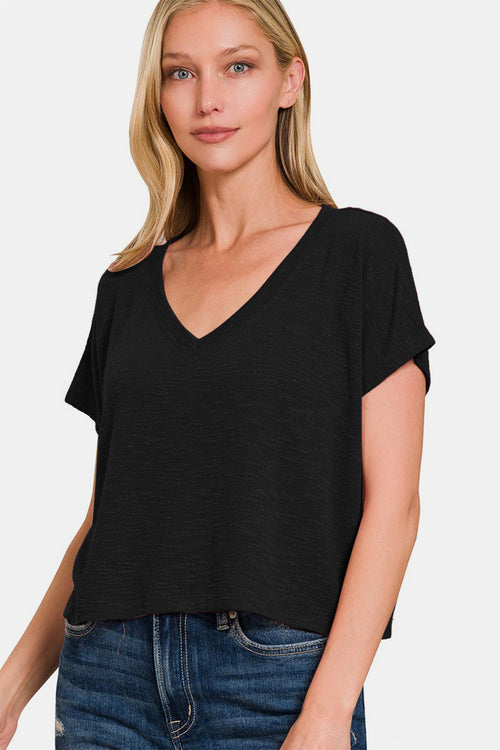 Cute Zenana V-Neck Short Sleeve Crop T-Shirt