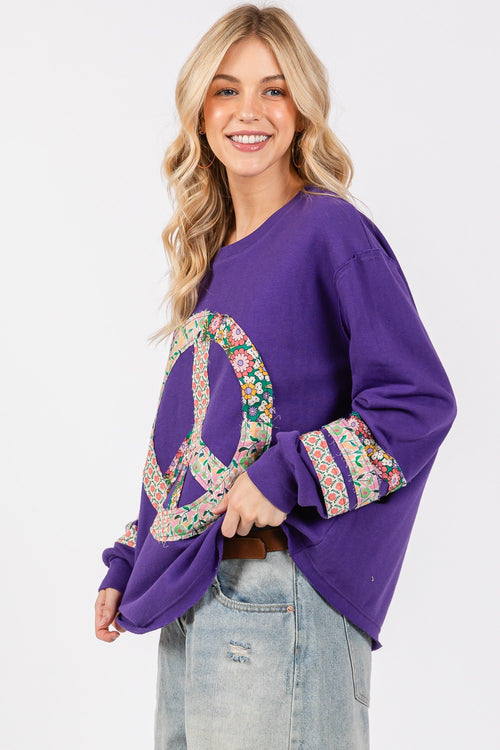 Cute SAGE+FIG Peace Applique Patch Long Sleeve Top