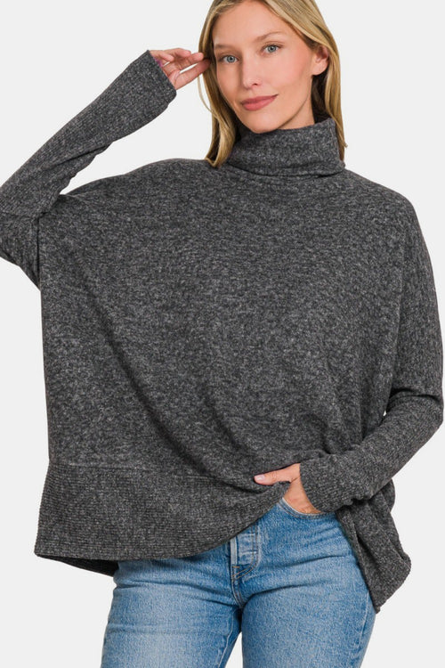 Cute Zenana Full Size Brushed Melange Hacci Turtleneck Sweater