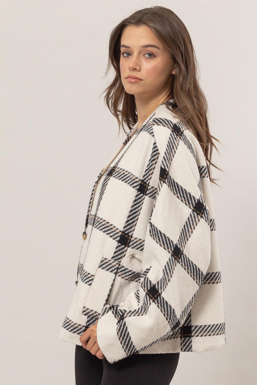 Cute HYFVE Plaid Long Sleeve Jacket with Side Slit Pockets