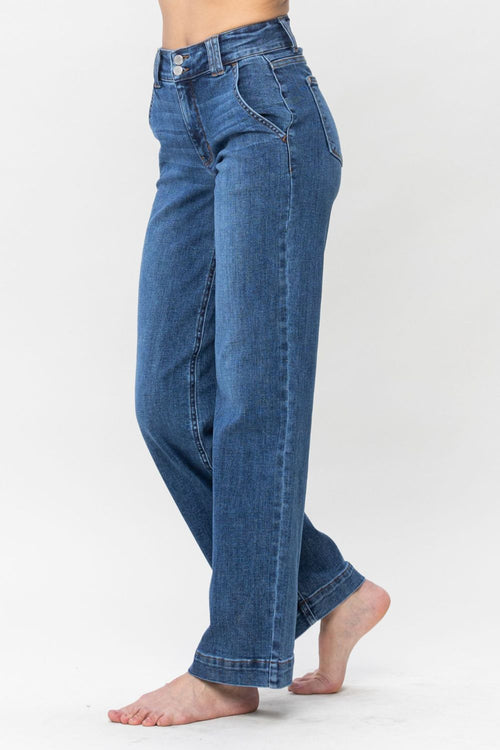 Cute Judy Blue Full Size Double Button Wide Leg Jeans