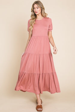 Cute BOMBOM Short Sleeve Tiered Maxi Dress