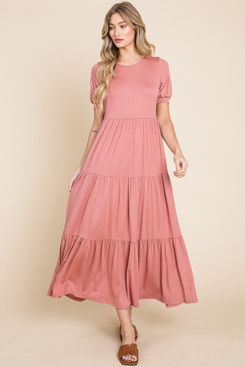 Cute BOMBOM Short Sleeve Tiered Maxi Dress