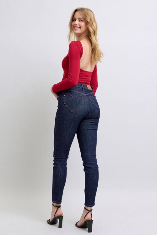 Cute Judy Blue Full Size Heart Shaped Back Pockets Skinny Jeans