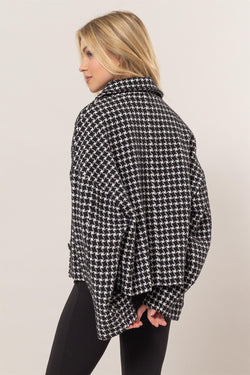 Cute HYFVE Tweed Plaid Button Up Collared Neck Jacket