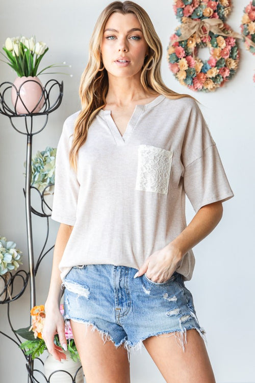 Cute Heimish Full Size Lace Front Pocket Drop Shoulder Top4