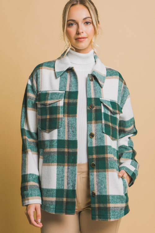 Cute Love Tree Plaid Button Up Shacket