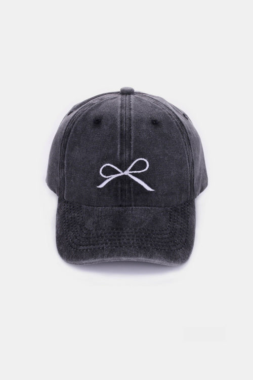 Cute Zenana Bow Embroidered Washed Cotton Caps