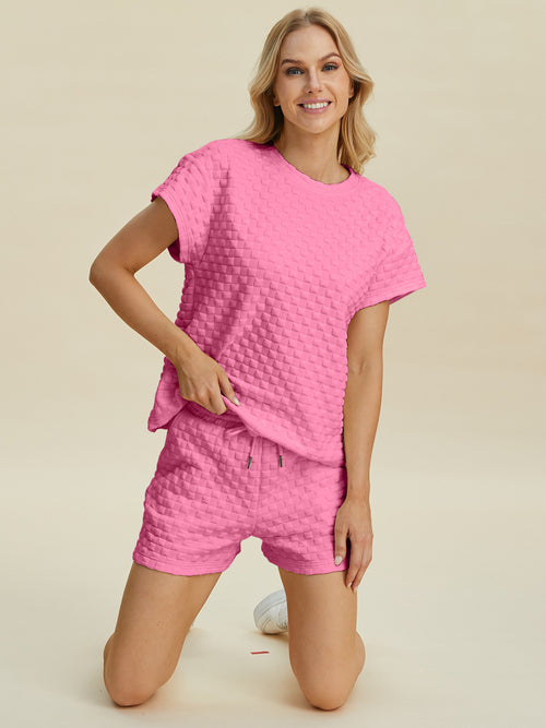 Cute Double Take Full Size Texture T-Shirt and Shorts Set