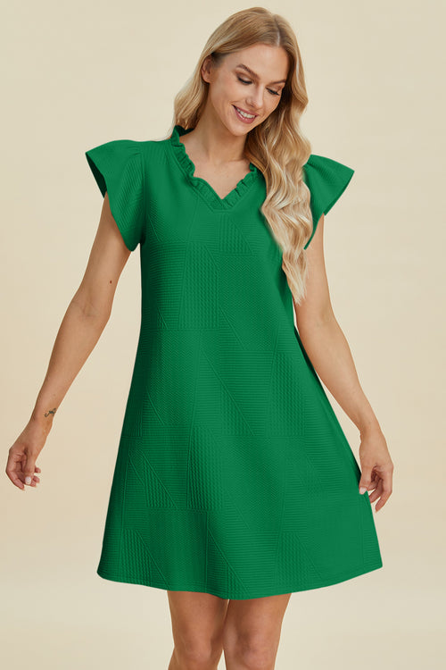 Cute Double Take Full Size Ruffled V-Neck Cap Sleeve Dress