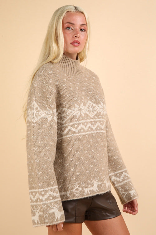 Cute VERY J Christmas Element Mock Neck Long Sleeve Sweater